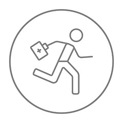 Image showing Paramedic running with first aid kit line icon.