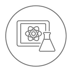 Image showing Atom sign drawn on board and flask line icon.