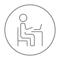 Image showing Businessman working at his laptop line icon.