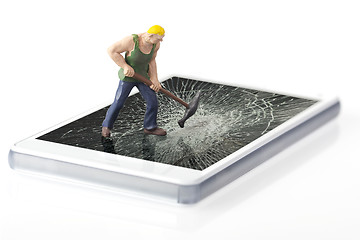 Image showing Worker breaking smart phone 