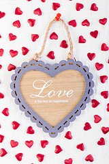 Image showing Love heart on wooden texture background