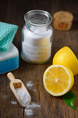 Image showing Natural cleaning tools lemon and sodium bicarbonate