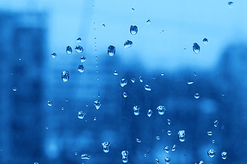 Image showing Water drops on turbid window glass