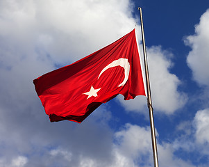 Image showing Turkish flag on flagpole 