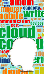 Image showing vector Word cloud, tag cloud text business concept. Head silhouette with the words on the topic of social networking. Word collage.