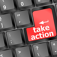 Image showing Take action red key on a computer keyboard, business concept vector illustration