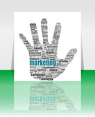 Image showing vector Illustration of the hands symbol, which is composed of text keywords on social media themes