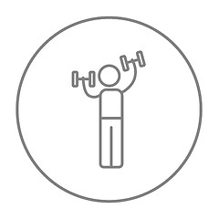 Image showing Man exercising with dumbbells line icon.