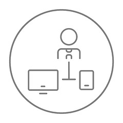 Image showing Man linked with computer and phone line icon.