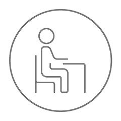 Image showing Student sitting on chair at the desk line icon.