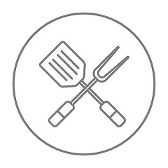 Image showing Kitchen spatula and big fork line icon.