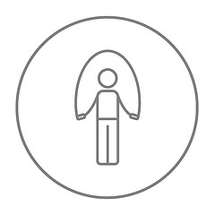 Image showing Man exercising with skipping rope line icon.