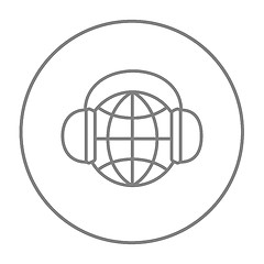 Image showing Globe in headphones line icon.
