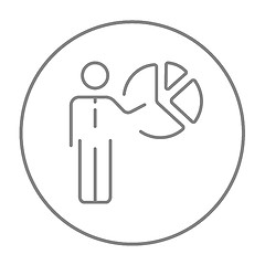 Image showing Businessman pointing at the pie chart line icon.