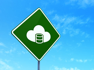 Image showing Programming concept: Database With Cloud on road sign background