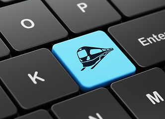 Image showing Tourism concept: Train on computer keyboard background