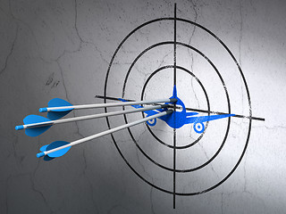 Image showing Travel concept: arrows in Aircraft target on wall background