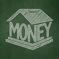 Image showing Currency concept: Money Box on chalkboard background