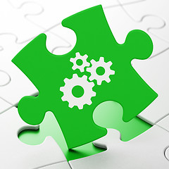 Image showing Business concept: Gears on puzzle background