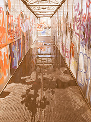 Image showing  Bridge with graffiti vintage