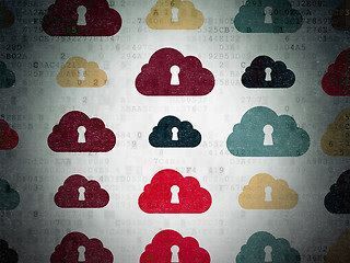 Image showing Cloud technology concept: Cloud With Keyhole icons on Digital Paper background