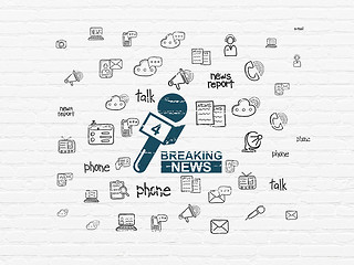 Image showing News concept: Breaking News And Microphone on wall background