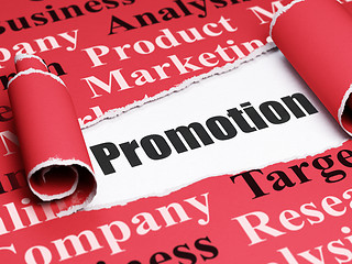 Image showing Marketing concept: black text Promotion under the piece of  torn paper