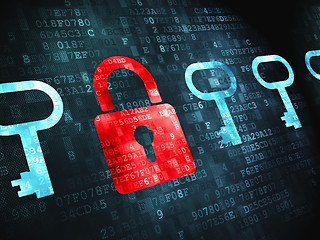 Image showing Protection concept: Padlock And Key on digital background