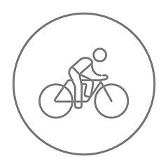 Image showing Man riding  bike line icon.