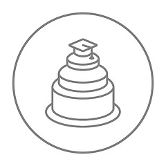 Image showing Graduation cap on top of cake line icon.