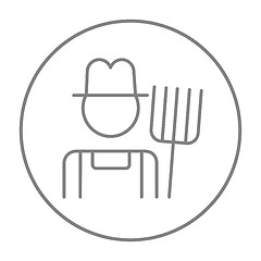 Image showing Farmer with pitchfork line icon.