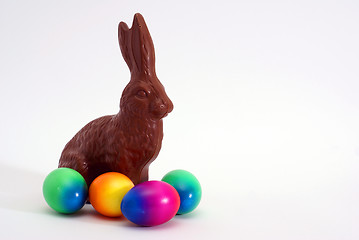 Image showing chocolate rabbit with eastereggs