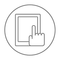 Image showing Finger pointing at tablet line icon.