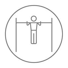 Image showing Gymnast exercising on bar line icon.