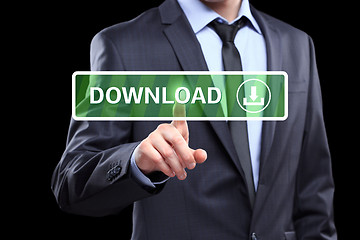 Image showing Businessman touching a download button on virtual screen. internet concept