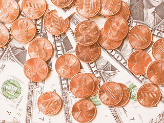 Image showing  Dollar coins and notes vintage