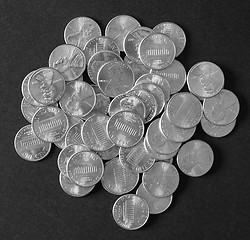 Image showing Black and white Dollar coins 1 cent wheat penny