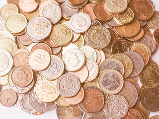 Image showing  Euro and Pounds coins vintage