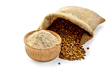 Image showing Flour buckwheat in bowl with cereals