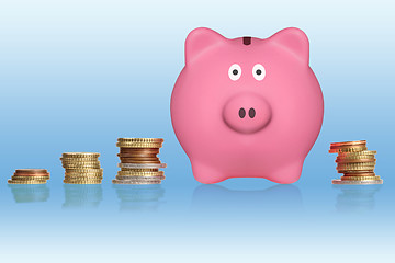 Image showing Euro Coins and Piggy bank