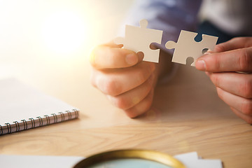 Image showing Building a business success. The hands with puzzles