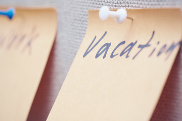 Image showing Vacation written on a label