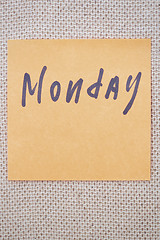 Image showing Monday written on a sticky note