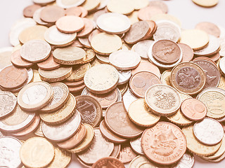 Image showing  Euro and Pounds coins vintage