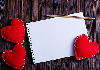 Image showing note book and hearts