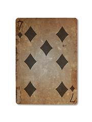 Image showing Very old playing card, seven of diamonds