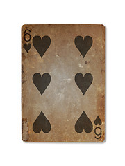 Image showing Very old playing card, six of hearts