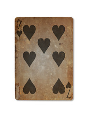 Image showing Very old playing card, seven of hearts