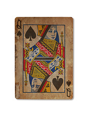 Image showing Very old playing card, Queen of spades