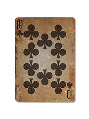 Image showing Very old playing card, ten of clubs